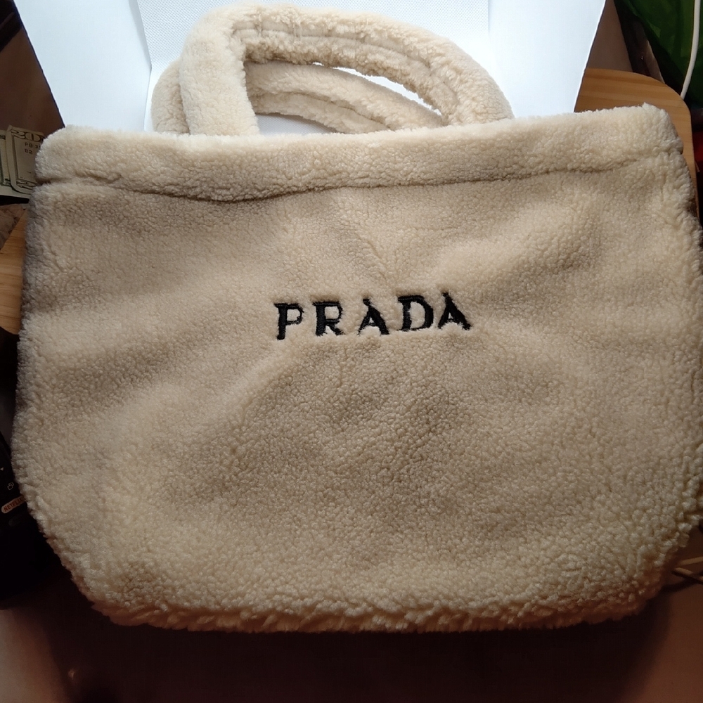 Prada Beige Shearling Tote Bag